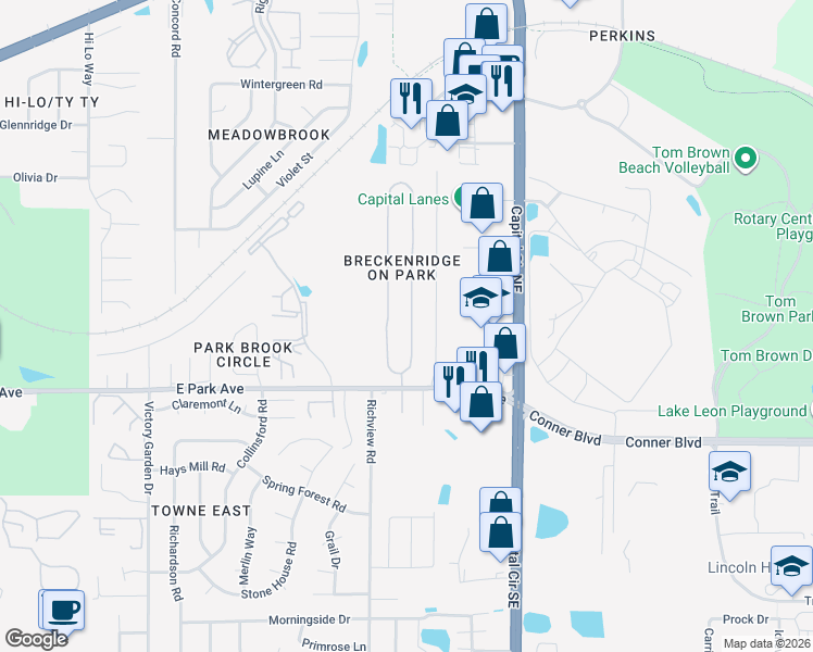 map of restaurants, bars, coffee shops, grocery stores, and more near 345 Whetherbine Way West in Tallahassee
