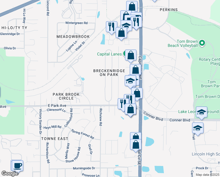map of restaurants, bars, coffee shops, grocery stores, and more near 345 Whetherbine Way West in Tallahassee
