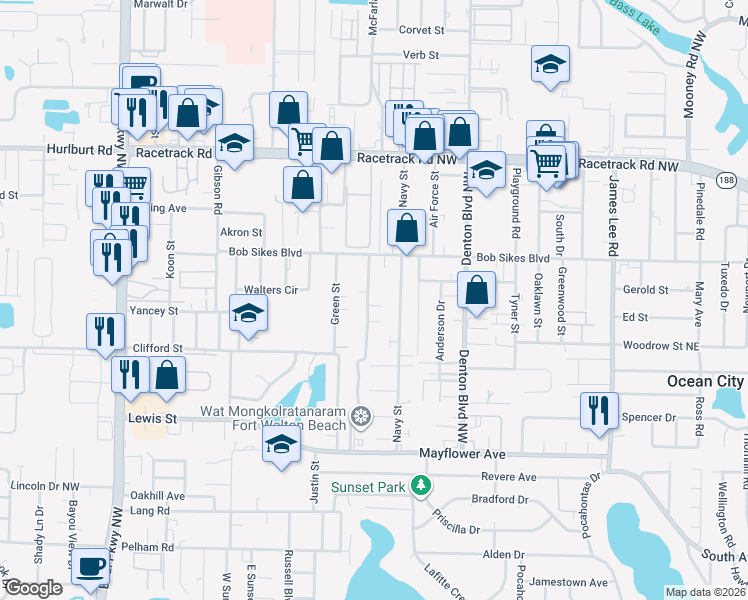 map of restaurants, bars, coffee shops, grocery stores, and more near 723 Lloyd Street in Fort Walton Beach