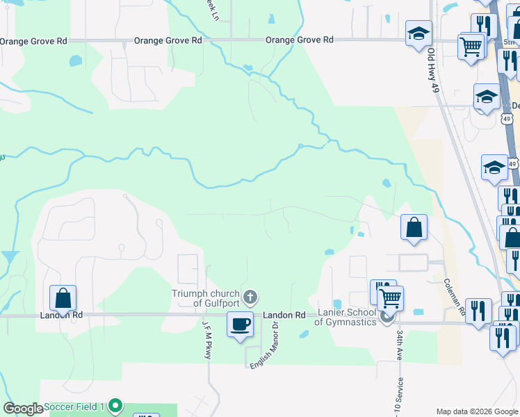 map of restaurants, bars, coffee shops, grocery stores, and more near 11404 Coleman Road in Gulfport