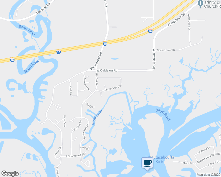 map of restaurants, bars, coffee shops, grocery stores, and more near 11293 North River Vue Circle in Biloxi