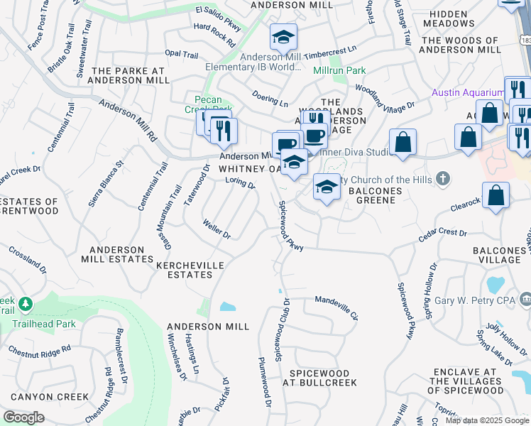 map of restaurants, bars, coffee shops, grocery stores, and more near 11405 Costakes Drive in Austin