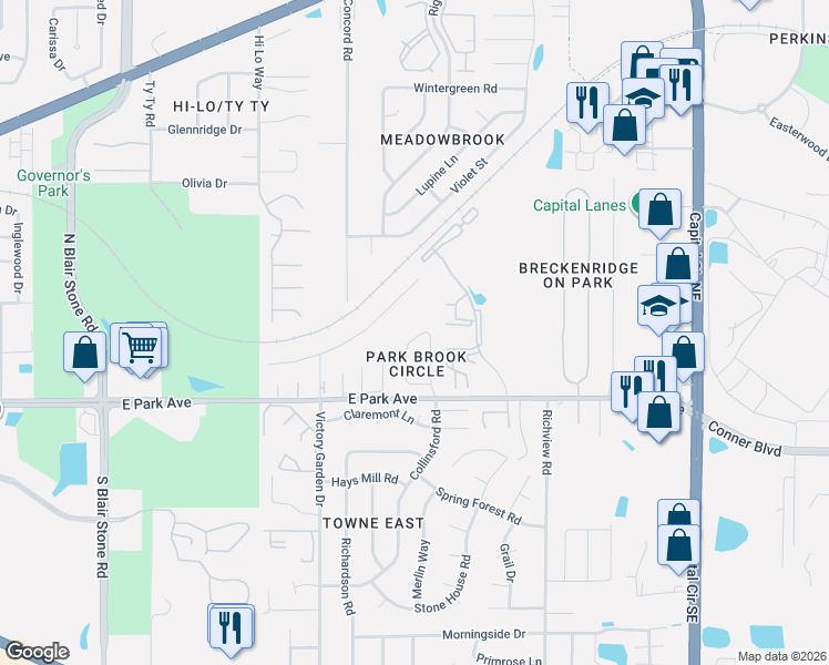 map of restaurants, bars, coffee shops, grocery stores, and more near 193 Parkbrook Circle in Tallahassee