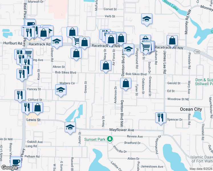 map of restaurants, bars, coffee shops, grocery stores, and more near 785 Navy Street in Fort Walton Beach