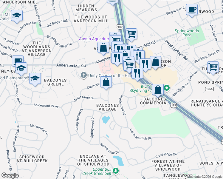 map of restaurants, bars, coffee shops, grocery stores, and more near 9108 Balcones Club Dr in Austin