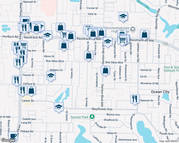 map of restaurants, bars, coffee shops, grocery stores, and more near 785 Navy Street in Fort Walton Beach