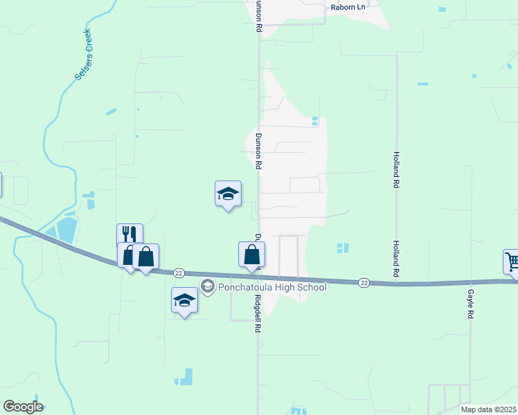 map of restaurants, bars, coffee shops, grocery stores, and more near 40122 Dunson Road in Ponchatoula