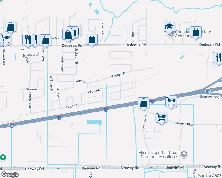 map of restaurants, bars, coffee shops, grocery stores, and more near 2605 West Samuel Street in Gulfport