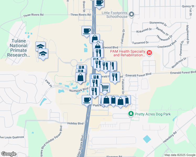map of restaurants, bars, coffee shops, grocery stores, and more near 830 U.S. Highway 190 in Covington