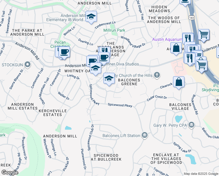 map of restaurants, bars, coffee shops, grocery stores, and more near 11601 Olson Drive in Austin