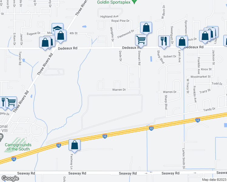 map of restaurants, bars, coffee shops, grocery stores, and more near 13443 Warren Drive in Gulfport