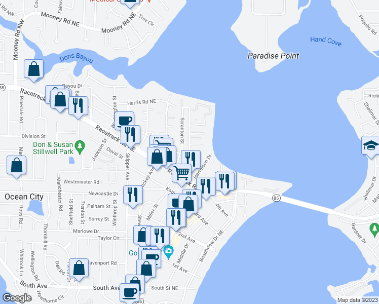 map of restaurants, bars, coffee shops, grocery stores, and more near 116 Beach Drive in Fort Walton Beach