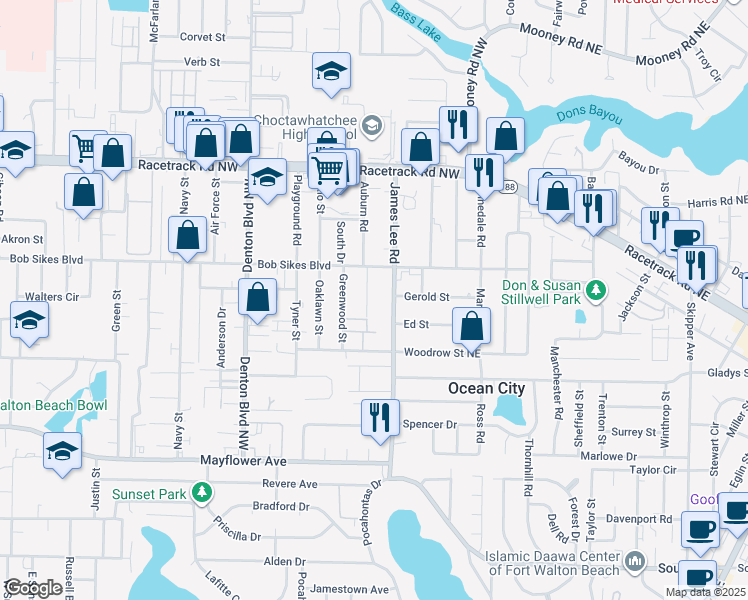 map of restaurants, bars, coffee shops, grocery stores, and more near 716 Rosemont Street in Fort Walton Beach