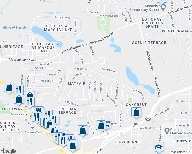 map of restaurants, bars, coffee shops, grocery stores, and more near 1030 Trenton Drive in Pensacola