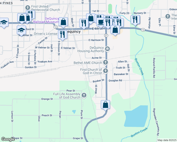 map of restaurants, bars, coffee shops, grocery stores, and more near 201-299 Martin Luther King St in DeQuincy