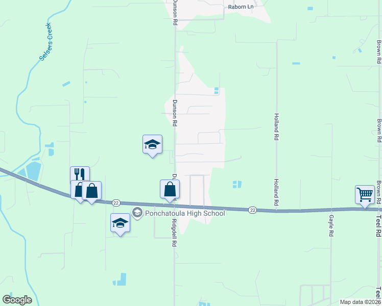 map of restaurants, bars, coffee shops, grocery stores, and more near 40130 Dunson Road in Ponchatoula