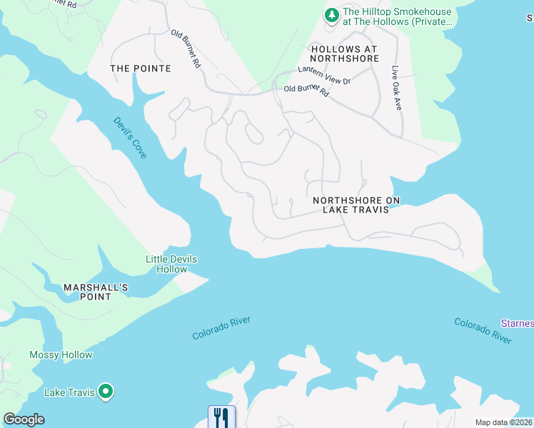 map of restaurants, bars, coffee shops, grocery stores, and more near 17701 Navigation Lane in Lago Vista