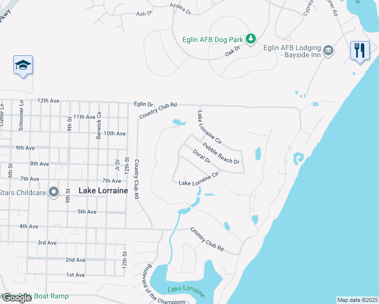 map of restaurants, bars, coffee shops, grocery stores, and more near 19 Doral Drive in Shalimar