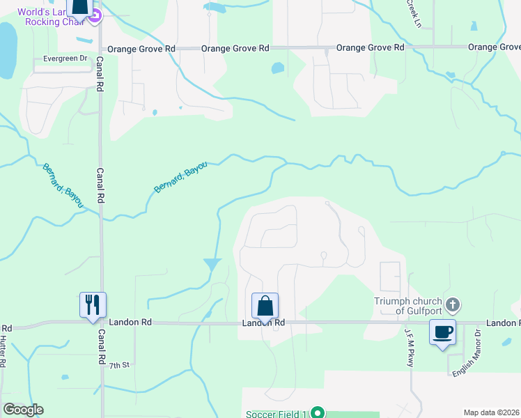 map of restaurants, bars, coffee shops, grocery stores, and more near 11083-11099 Dillard Road in Gulfport