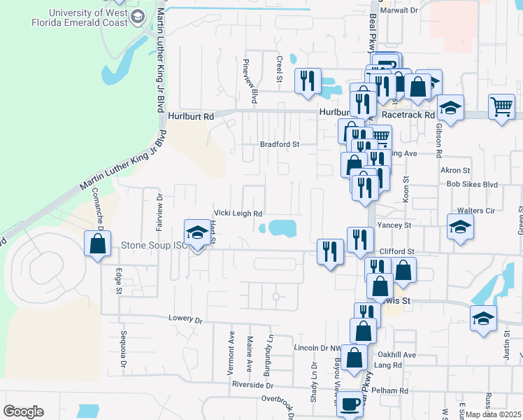 map of restaurants, bars, coffee shops, grocery stores, and more near 1003 John Wayne Circle in Fort Walton Beach