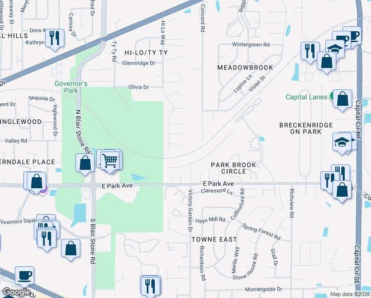 map of restaurants, bars, coffee shops, grocery stores, and more near 2068 White Ash Way in Tallahassee