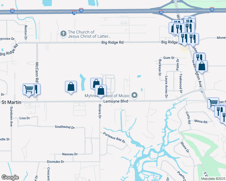 map of restaurants, bars, coffee shops, grocery stores, and more near 14510 Lemoyne Boulevard in Biloxi