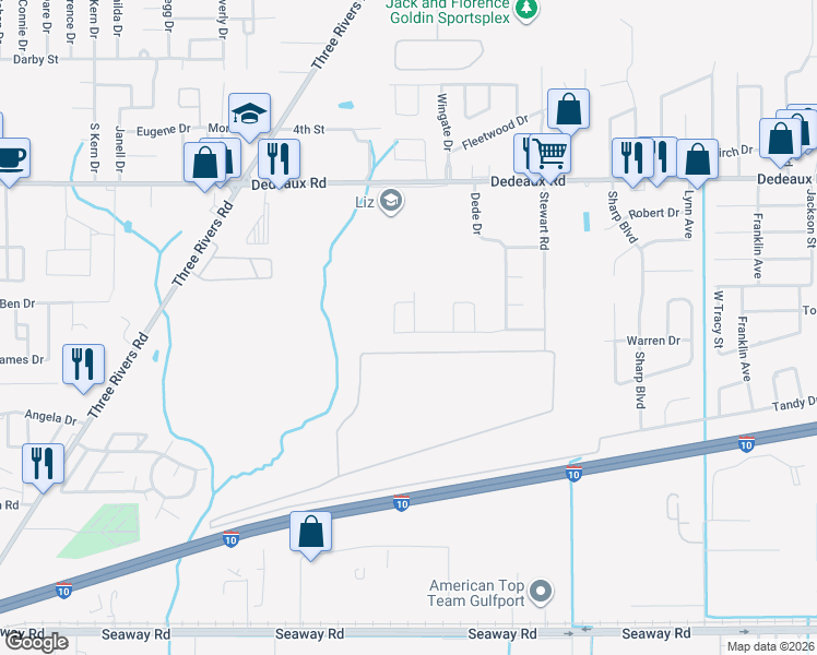 map of restaurants, bars, coffee shops, grocery stores, and more near 11091 Sonja Drive in Gulfport
