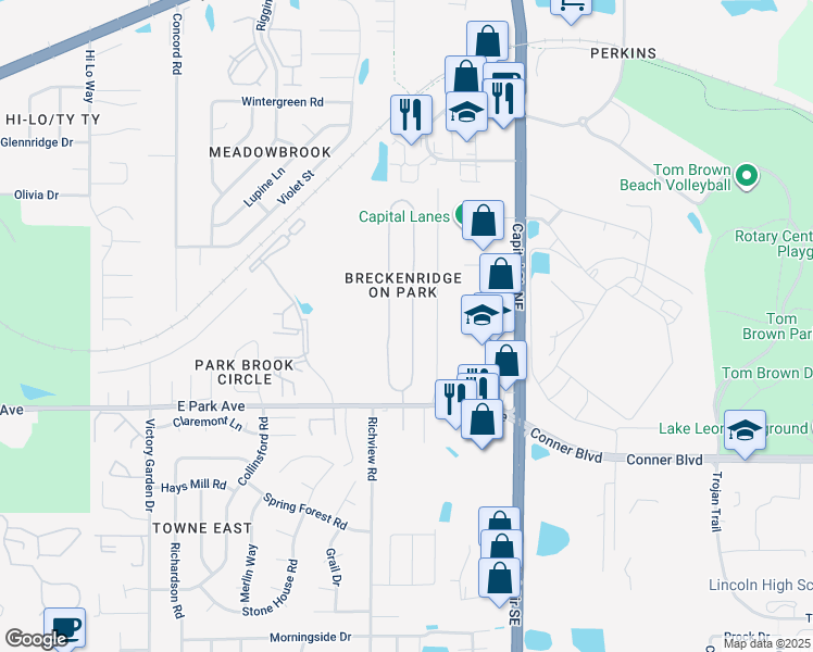 map of restaurants, bars, coffee shops, grocery stores, and more near 345 Whetherbine Way West in Tallahassee
