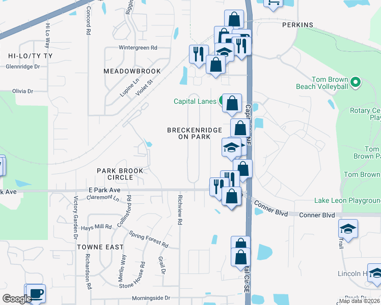map of restaurants, bars, coffee shops, grocery stores, and more near 345 Whetherbine Way West in Tallahassee