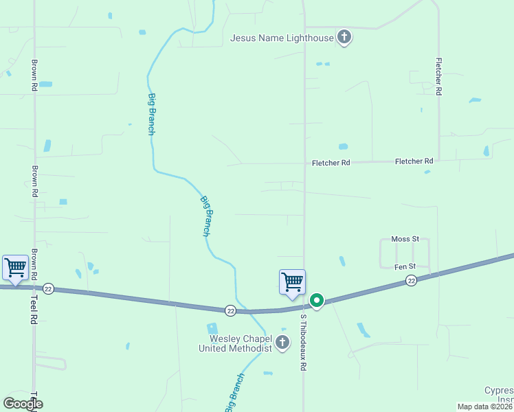 map of restaurants, bars, coffee shops, grocery stores, and more near 21435 Forrest Lane in Ponchatoula