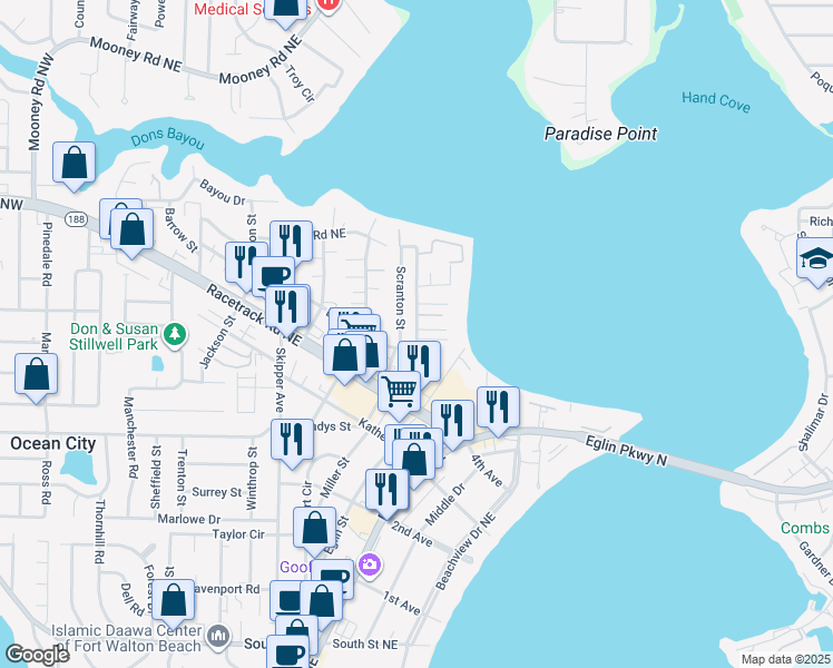 map of restaurants, bars, coffee shops, grocery stores, and more near 115 Beach Dr in Fort Walton Beach