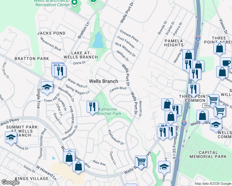 map of restaurants, bars, coffee shops, grocery stores, and more near 2014 Ploverville Lane in Austin