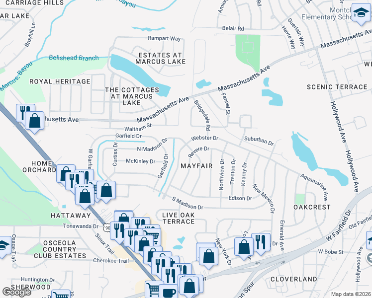 map of restaurants, bars, coffee shops, grocery stores, and more near 1032 Webster Drive in Pensacola