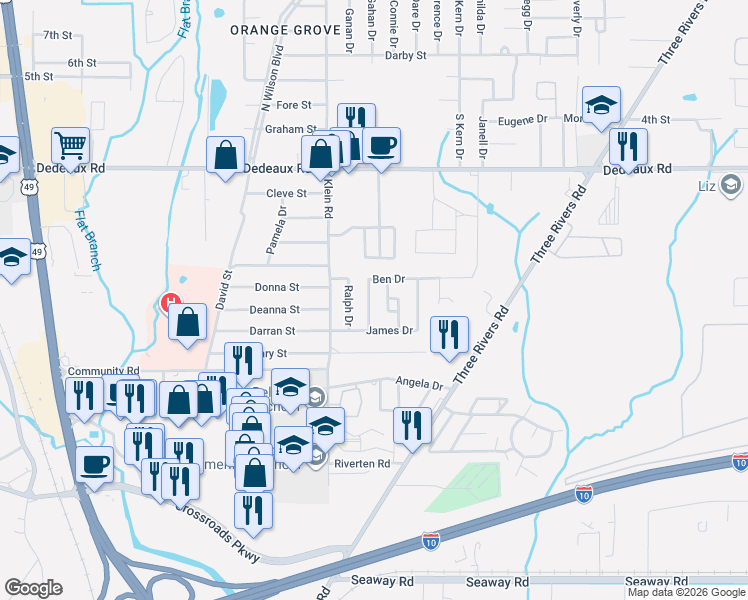 map of restaurants, bars, coffee shops, grocery stores, and more near 104 Ben Drive in Gulfport