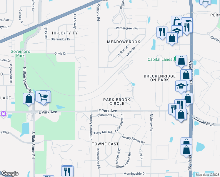 map of restaurants, bars, coffee shops, grocery stores, and more near 2159 Victory Garden Lane in Tallahassee