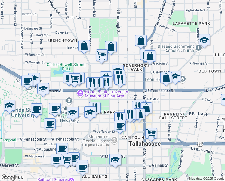 map of restaurants, bars, coffee shops, grocery stores, and more near 371 Highway 10 in Tallahassee