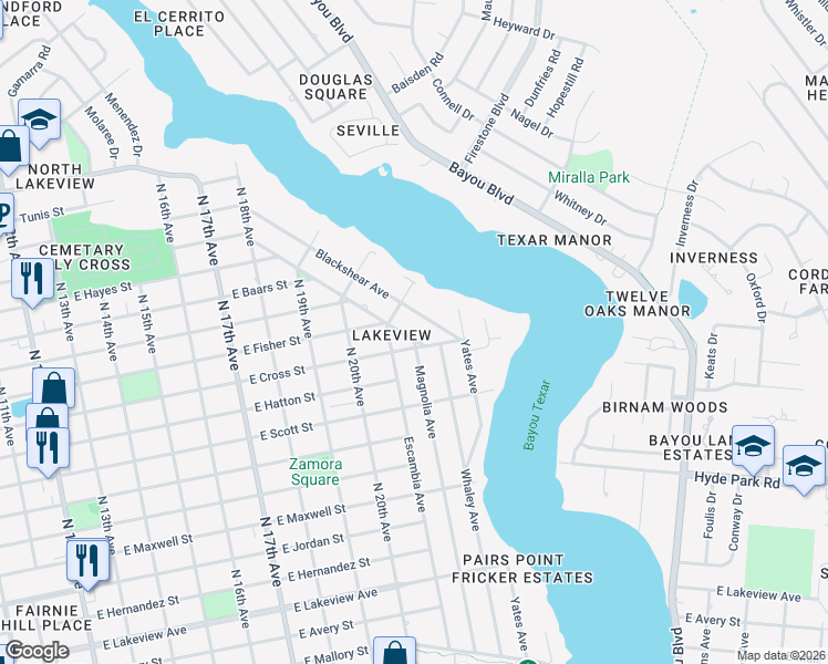 map of restaurants, bars, coffee shops, grocery stores, and more near 2660 Magnolia Avenue in Pensacola