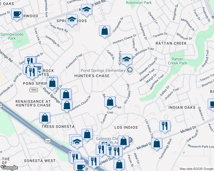 map of restaurants, bars, coffee shops, grocery stores, and more near 8008 Fierro Cove in Austin