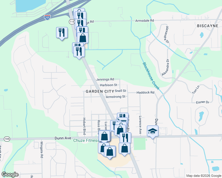 map of restaurants, bars, coffee shops, grocery stores, and more near 3035 Armstrong Street in Jacksonville