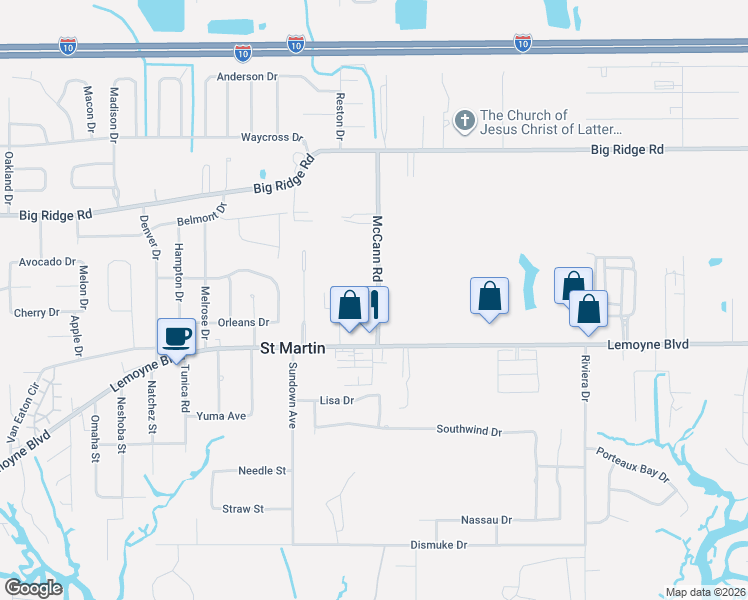 map of restaurants, bars, coffee shops, grocery stores, and more near 7205 McCann Road in Biloxi