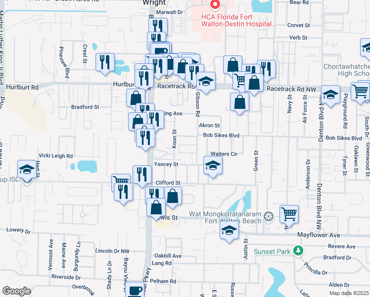 map of restaurants, bars, coffee shops, grocery stores, and more near 118 Jimmy Street in Fort Walton Beach