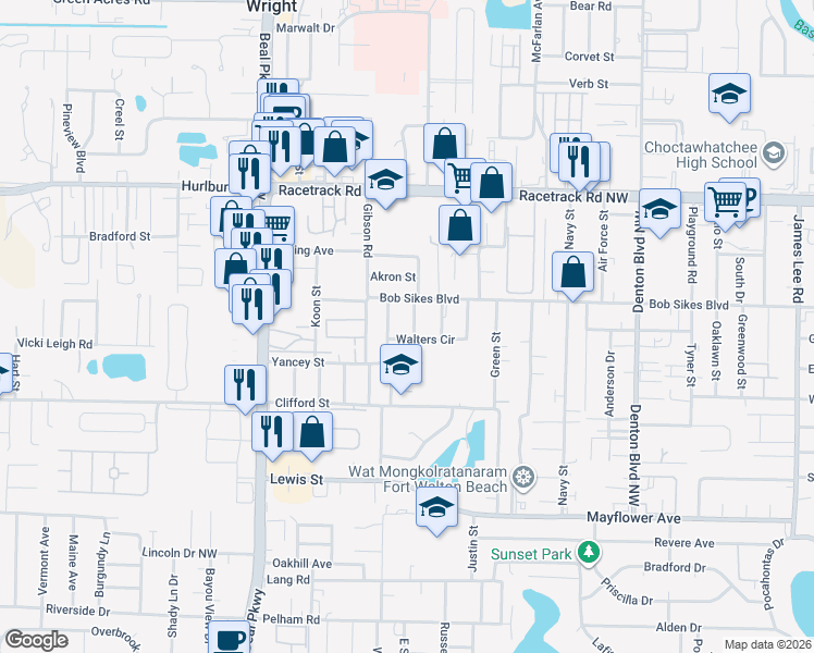 map of restaurants, bars, coffee shops, grocery stores, and more near 119 Bob Sikes Boulevard in Fort Walton Beach