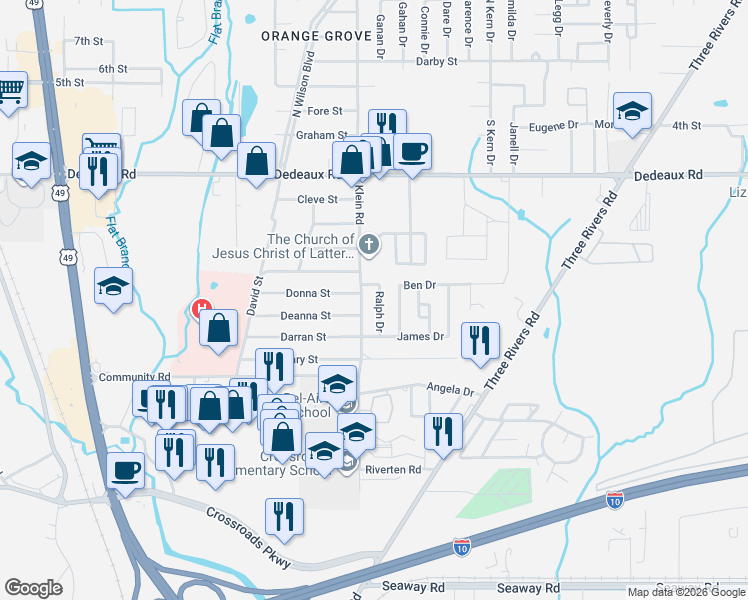 map of restaurants, bars, coffee shops, grocery stores, and more near 101 Ralph Drive in Gulfport