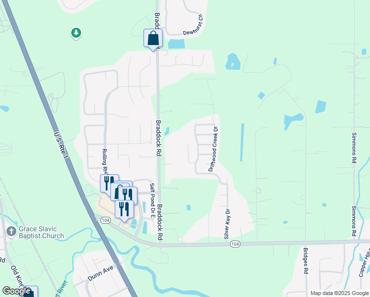 map of restaurants, bars, coffee shops, grocery stores, and more near 11448 West Elderflower Way in Jacksonville