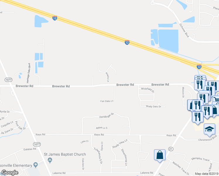 map of restaurants, bars, coffee shops, grocery stores, and more near 69489 Fair Oaks Lane in Covington