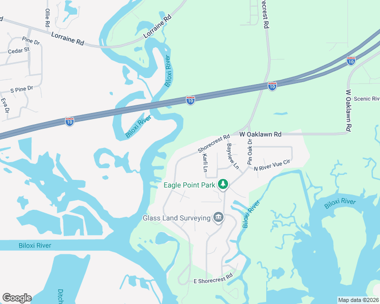 map of restaurants, bars, coffee shops, grocery stores, and more near 11111 Shorecrest Road in Biloxi