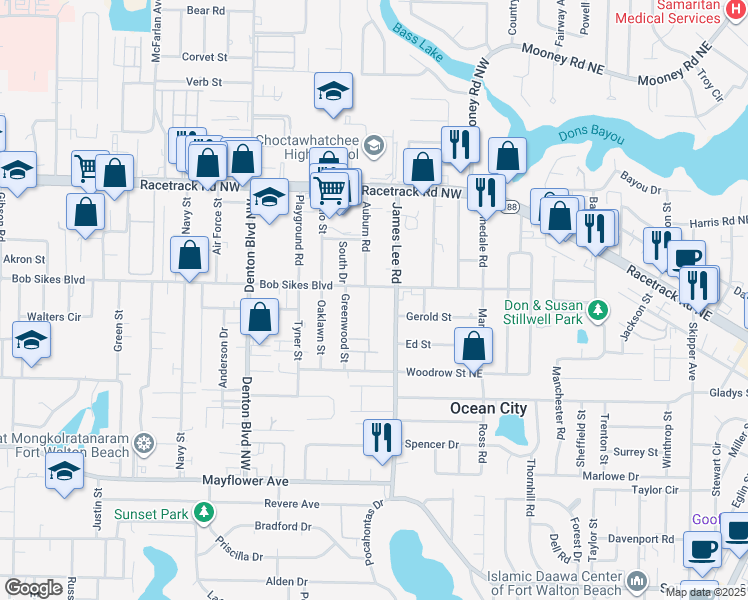 map of restaurants, bars, coffee shops, grocery stores, and more near 707 Rosemont Street in Fort Walton Beach