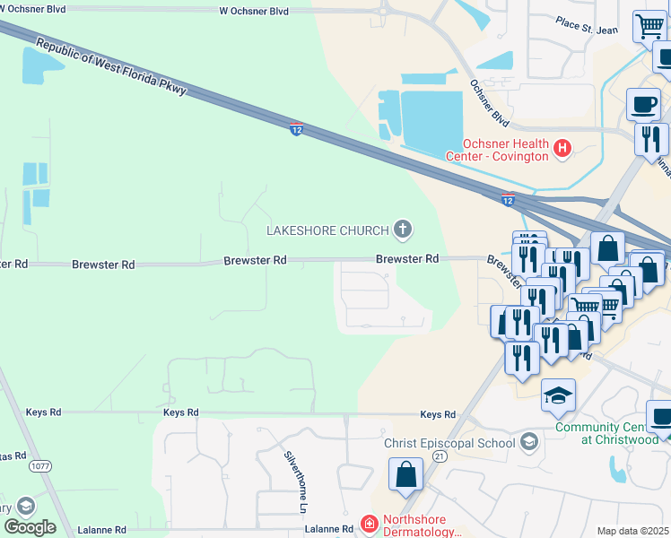 map of restaurants, bars, coffee shops, grocery stores, and more near 2 Shady Oaks Drive in Covington