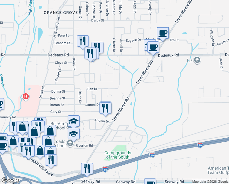 map of restaurants, bars, coffee shops, grocery stores, and more near 156 Ben Drive in Gulfport