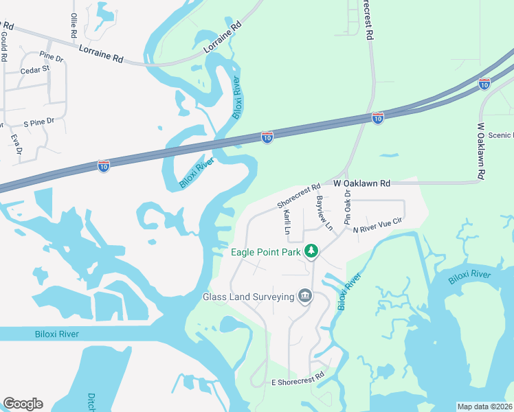 map of restaurants, bars, coffee shops, grocery stores, and more near 11111 Shorecrest Rd in Biloxi